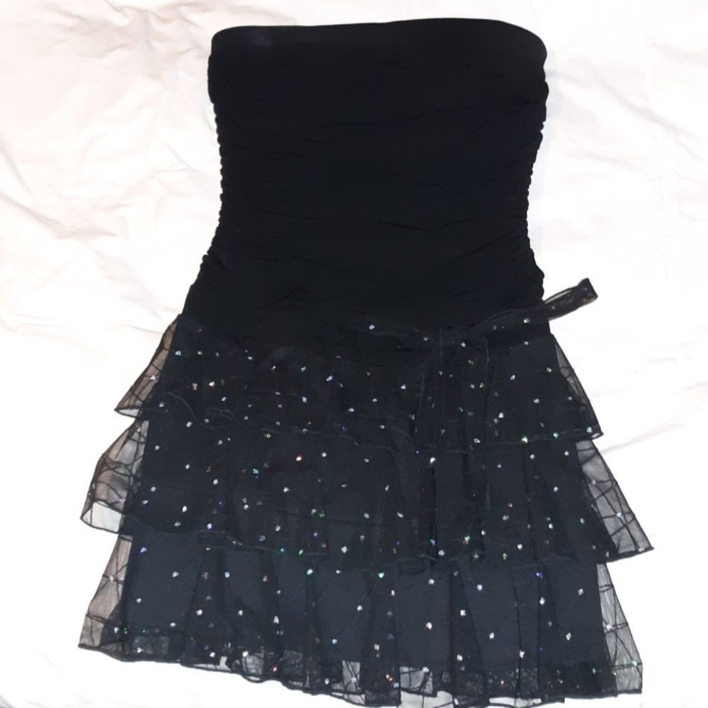 Byer Too Strapless Cocktail Dress Black w/Holographic Bling Size Medium‎